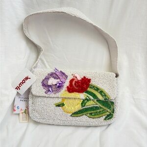 Floral Embroidered White Shoulder Bag